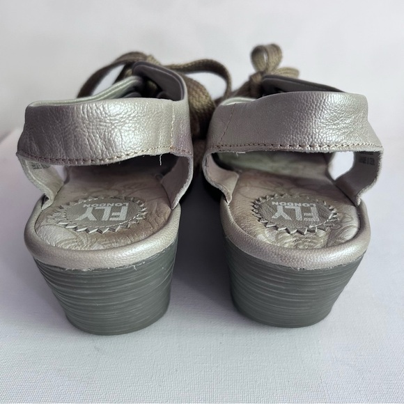 Fly London Wedge Heel Platform Lace Up Gold Shimmer Sandal Size 10 - Picture 10 of 11